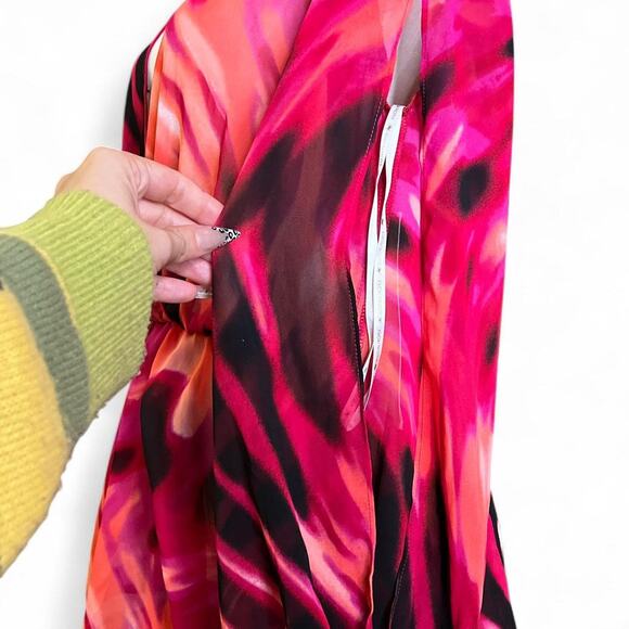 NWT's boston proper pink orange and black sheer slit sleeve blouse - Picture 3 of 8